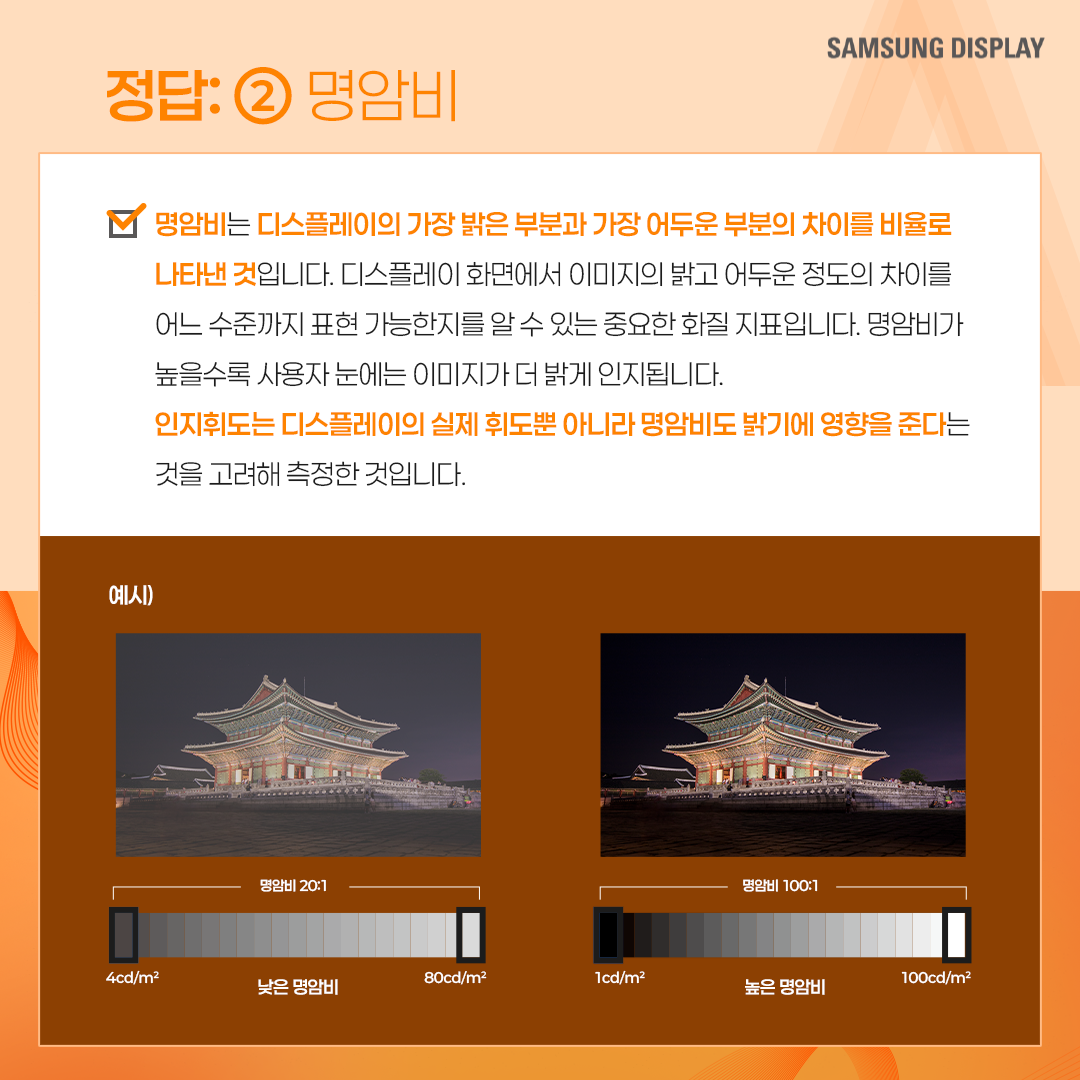 삼성디스플레이, samsung display, 퀴즈로 알아보는 인지휘도, 인지휘도, PCL, Perceptual Contrast Length, 인지적 밝기, 휘도, 해상도, 컬러볼륨, 니트, 명암비, True Bright, 